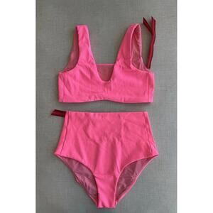 NWT Left on Friday Matching Neon Pink Bikini Set Flip Top and Hi Tide XL 2 Piece